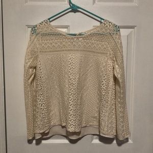 Cream lace long sleeve hollister blouse